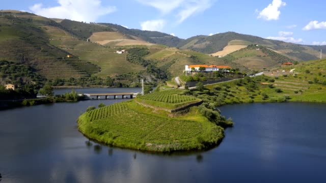 Quinta do Tedo view of shape bend river in Douro wine region, in Portugal