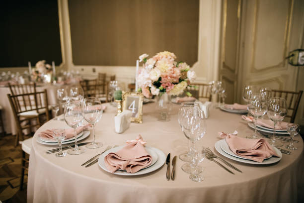 istock Festive Banquet table set for dinner in restaurant. 1207717849