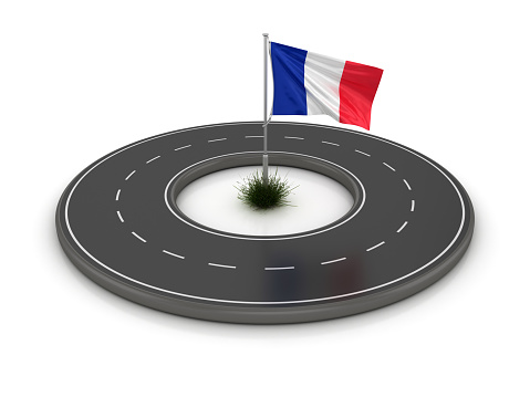 FRENCH Flag on Circular Road - 3D Rendering