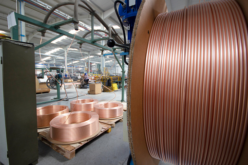 new copper pipes at the factory