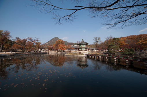 This is Hyangwonjeong in Gyeongbok Palace, the royal palace of the Joseon Dynasty.
