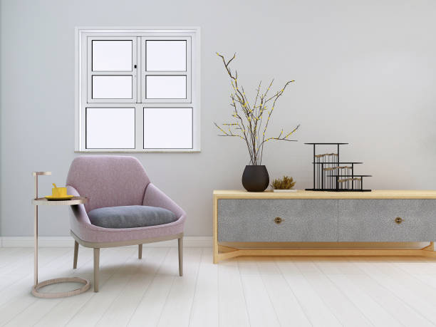 istock 3D rendering, simple modern living room sofa with coffee table, with green plants on the table. 1207721876