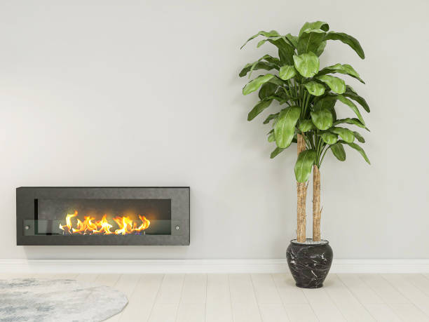 istock 3D rendering, simple modern living room sofa with coffee table, with green plants on the table. 1207721893
