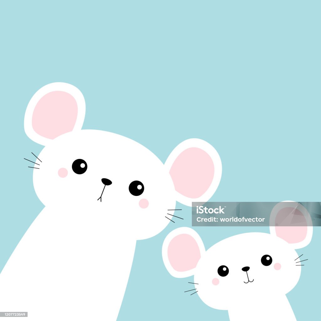 Two White Mouse Set In The Corners Cute Cartoon Funny Kawaii Baby ...