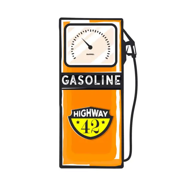 Vector illustration of Vintage gasoline station isolated on white background.