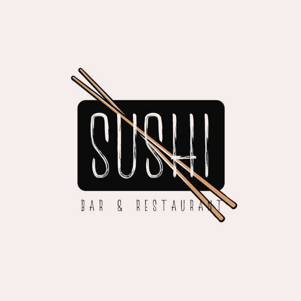 illustrations, cliparts, dessins animés et icônes de concept élégant simple de logo de sushi avec des baguettes croisées - susi