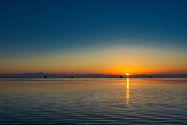 istock Beautiful sunset on Mediterranean coastline, Night skyline and sea sunset image 1207724525