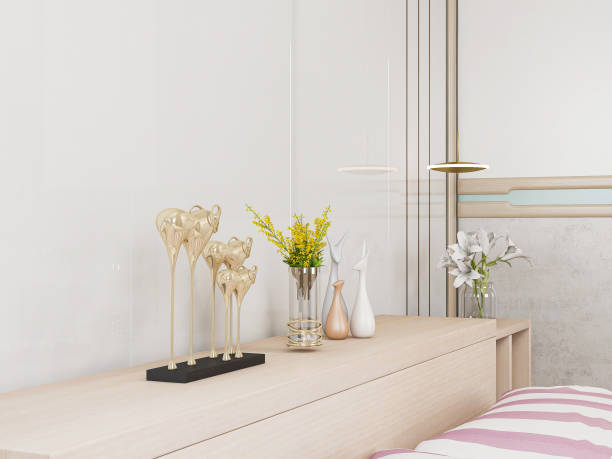 istock 3D rendering, elegant and modern bedroom design, big bed with overcoat cabinet 1207724690