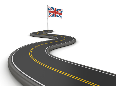 UK Flag on Winding Road - 3D Rendering