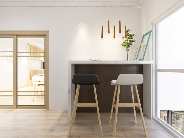 istock 3D rendering,Modern family kitchen design, new cabinets and kitchenware with refrigerators, sunlight from the window. 1207725031