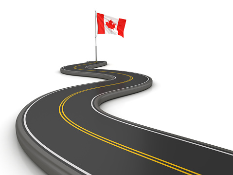 CANADIAN Flag on Winding Road - 3D Rendering