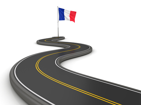 FRENCH Flag on Winding Road - 3D Rendering