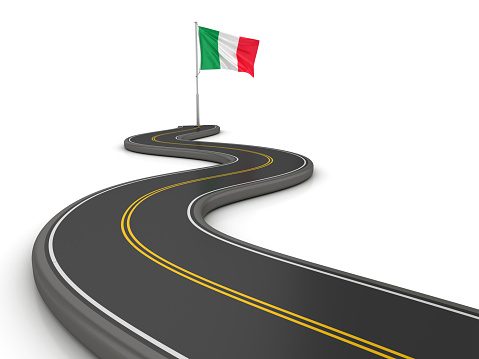 ITALIAN Flag on Winding Road - 3D Rendering