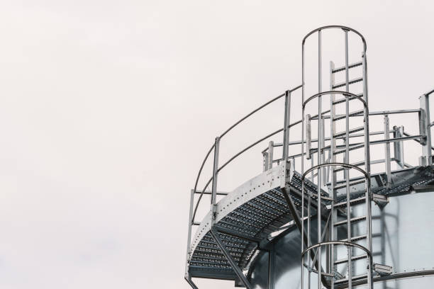 istock Industrial metal ladder with round railing 1207726263