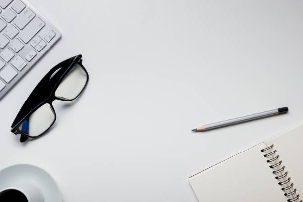 istock Office desk table with supplies. Flat lay Business workplace and objects. Top view. Copy space for text 1207726288