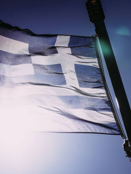 istock Greek flag waving o wind. 1207726689