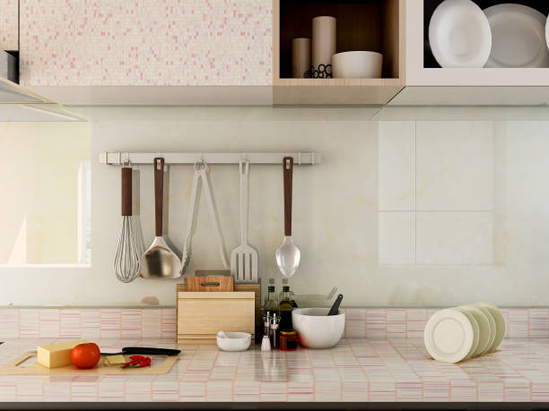 istock 3D rendering,Modern family kitchen design, new cabinets and kitchenware with refrigerators, sunlight from the window. 1207727859