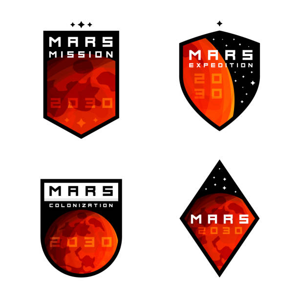 Mars colonziation / exploration badges, labels, signs, emblems, design elements Mars colonziation / exploration badges, labels, signs, emblems, design elements. Mars mission badges for apparel / clothing design mars stock illustrations