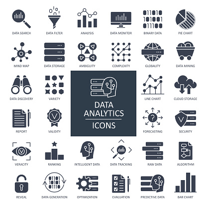 Data Analytics Glyph Icons - Vector Illustration