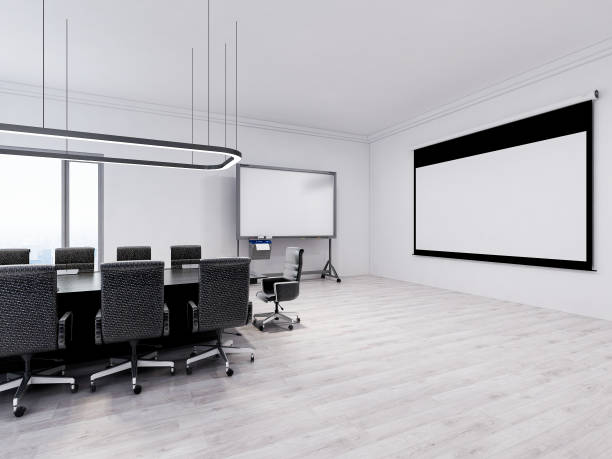 istock Spacious conference room with tables, floor-to-ceiling windows, green plants, etc. 1207731279