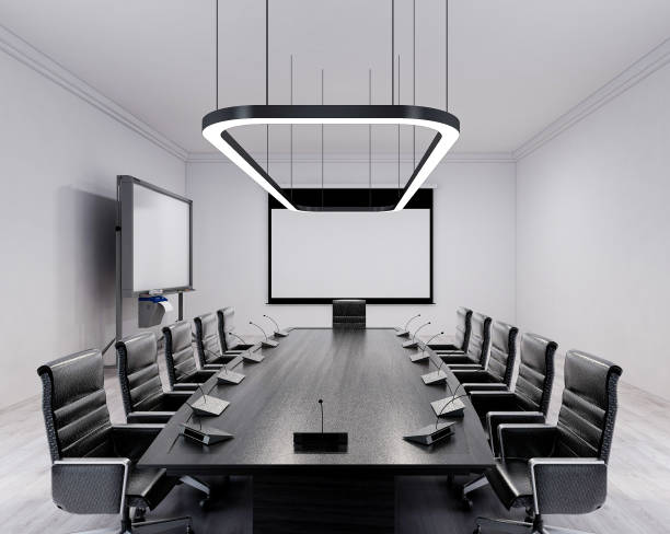istock Spacious conference room with tables, floor-to-ceiling windows, green plants, etc. 1207731281