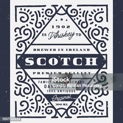 istock Old whiskey label, scotch label. Vintage design of alcohol label 1207732223