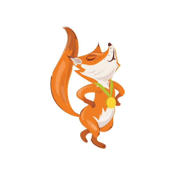 симпатичные красные лисы получить золотую медаль в современном спорте - ohtani stock illustrations