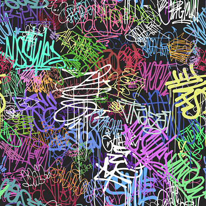 Graffity wall tags seamless pattern, graffiti street art.