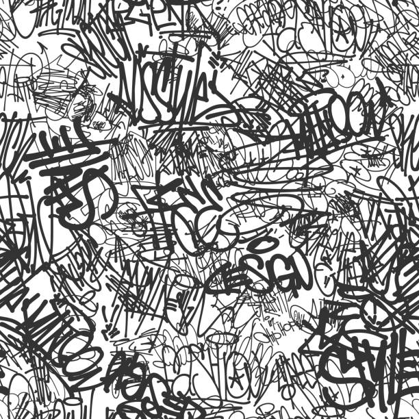 벡터 그래피티 태그 매끄러운 패턴, 인쇄 디자인. - typescript graffiti computer graphic label stock illustrations