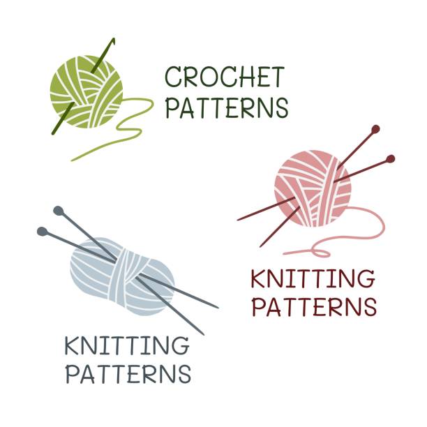 Crochet patterns. Knitting patterns. Logo set. Vector illustration. skein stock illustrations