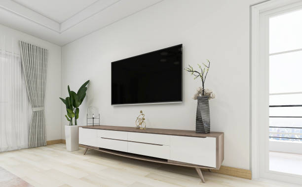 istock 3D rendering, spacious living room design of modern residence, with sofa, tea table, decorative painting, etc 1207735591