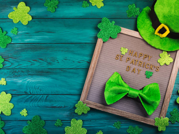 St Patrick Day greetings on letter board, shamrock