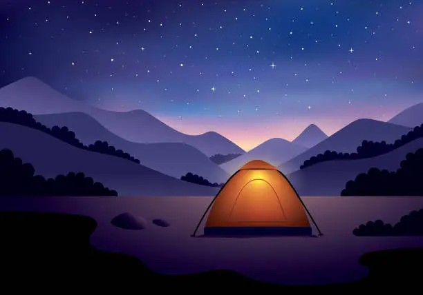 Vector illustration of Camping under starry night sky
