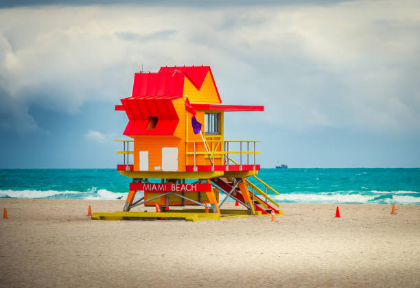 istock Red and Orange lifeguard hut in South Beach 1207742961