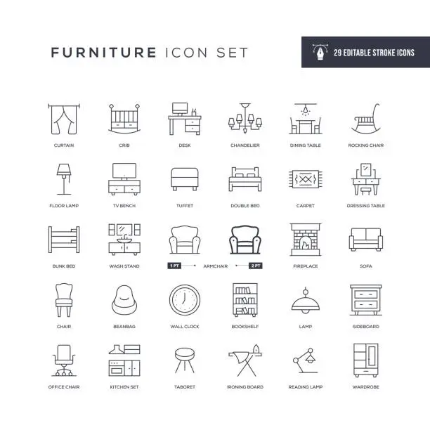 Vector illustration of Furniture Editable Stroke Line Icons