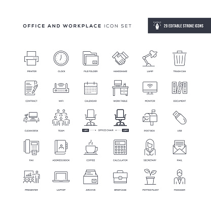 29 Office and Workplace Icons - Editable Stroke - Easy to edit and customize - You can easily customize the stroke with