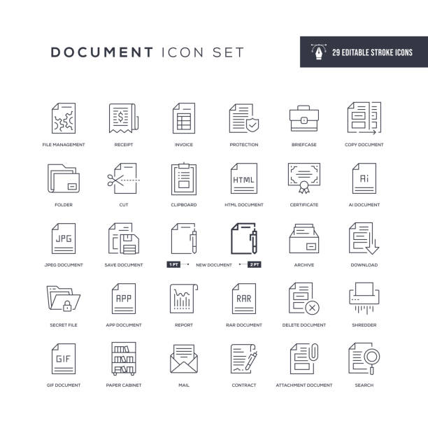 dokumenteditierbare strichliniensymbole - symbol computer icon icon set monochrome stock-grafiken, -clipart, -cartoons und -symbole