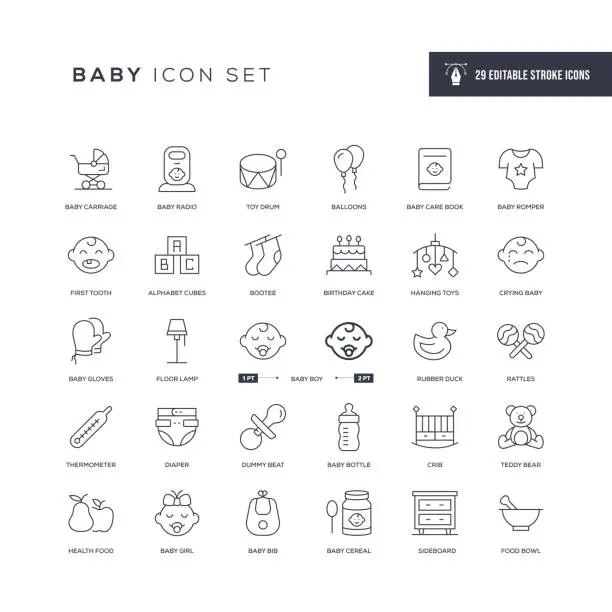 Vector illustration of Baby Editable Stroke Line Icons