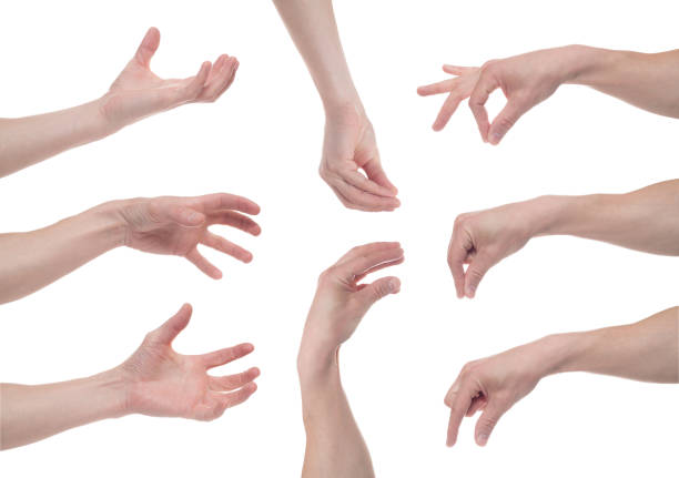 istock Empty male hand making gesture like holding something isolated on white background. Multiple image 1207745326