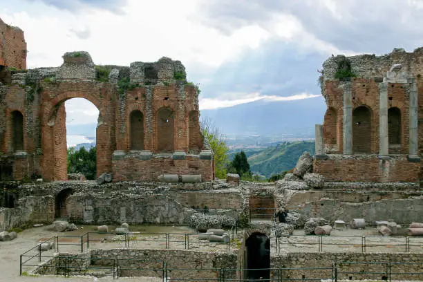 Photo of Ruins of ancient Greek theatre in Taormina, Sicily, Italy