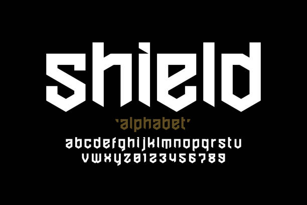 Shield style font design Shield style font design, security, protection theme alphabet, alphabet letters and numbers, vector illustration viking stock illustrations