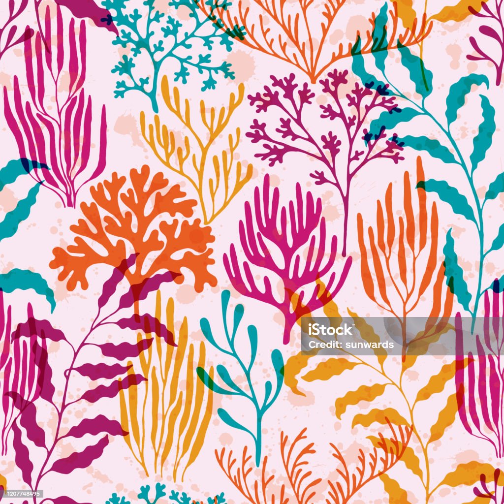 Australian Corals Patterns Coral Polyps Seamless Pattern Australian Staghorn And Pillar Corals ...