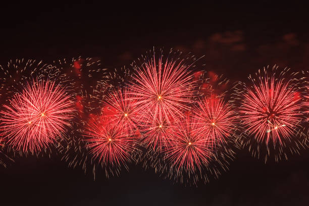 istock Beautiful fireworks on black background 1207753558