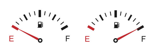 ilustrações, clipart, desenhos animados e ícones de medidor indicador de combustível isolado em fundo branco. - gas gauge full empty