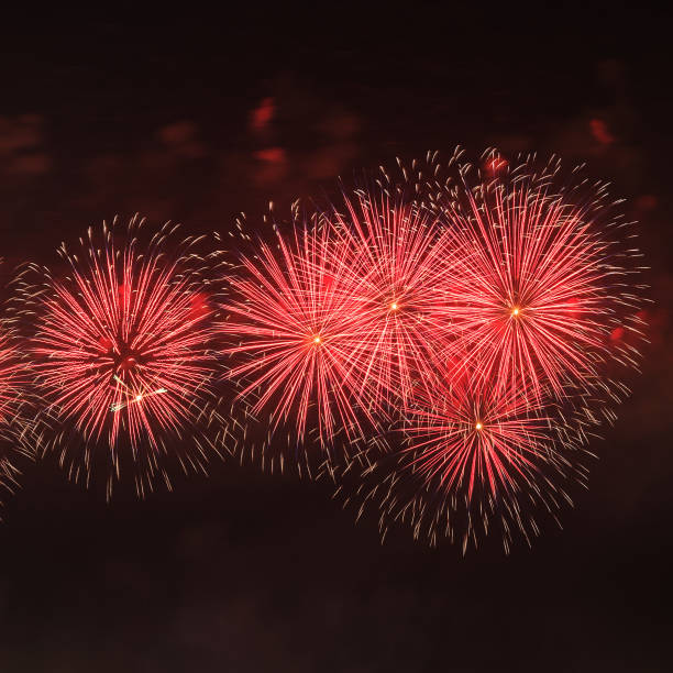 istock Beautiful fireworks on black background 1207754918