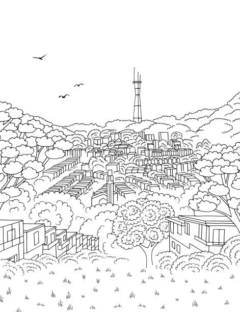 handgezeichnete tinte illustration der skyline von san francisco - fern forest tree area vector stock-grafiken, -clipart, -cartoons und -symbole