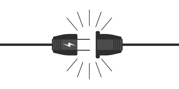 白い背景のベクトル形状の電気プラグアイコン - extension cord push button cable electric plug点のイラスト素材／クリップアート素材／マンガ素材／アイコン素材