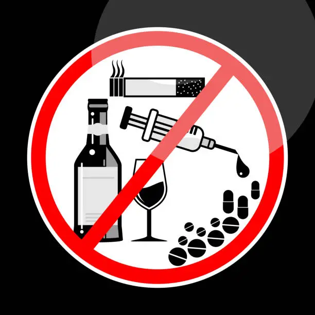 Vector illustration of stop drugs, no alcohol, sign and sticker vector