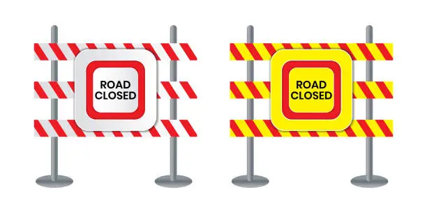 Vector illustration of Closed road sign for barrier Construction marking