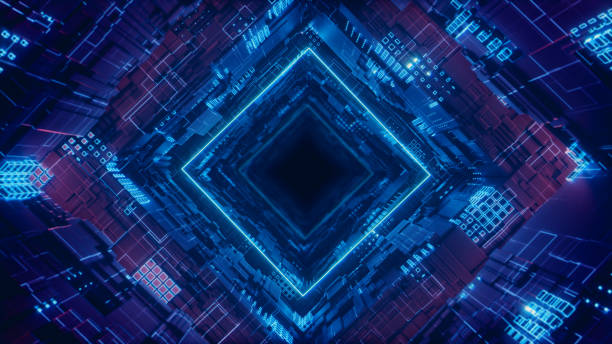 istock 3d render Rhombus Futuristic Neon Tunnel in 4k 1207761296